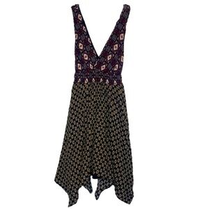 OOBER SWANK V-NECK BOHO SLEEVELESS MULTI-PATTERNED DRESS WITH TIE BACK SIZE S